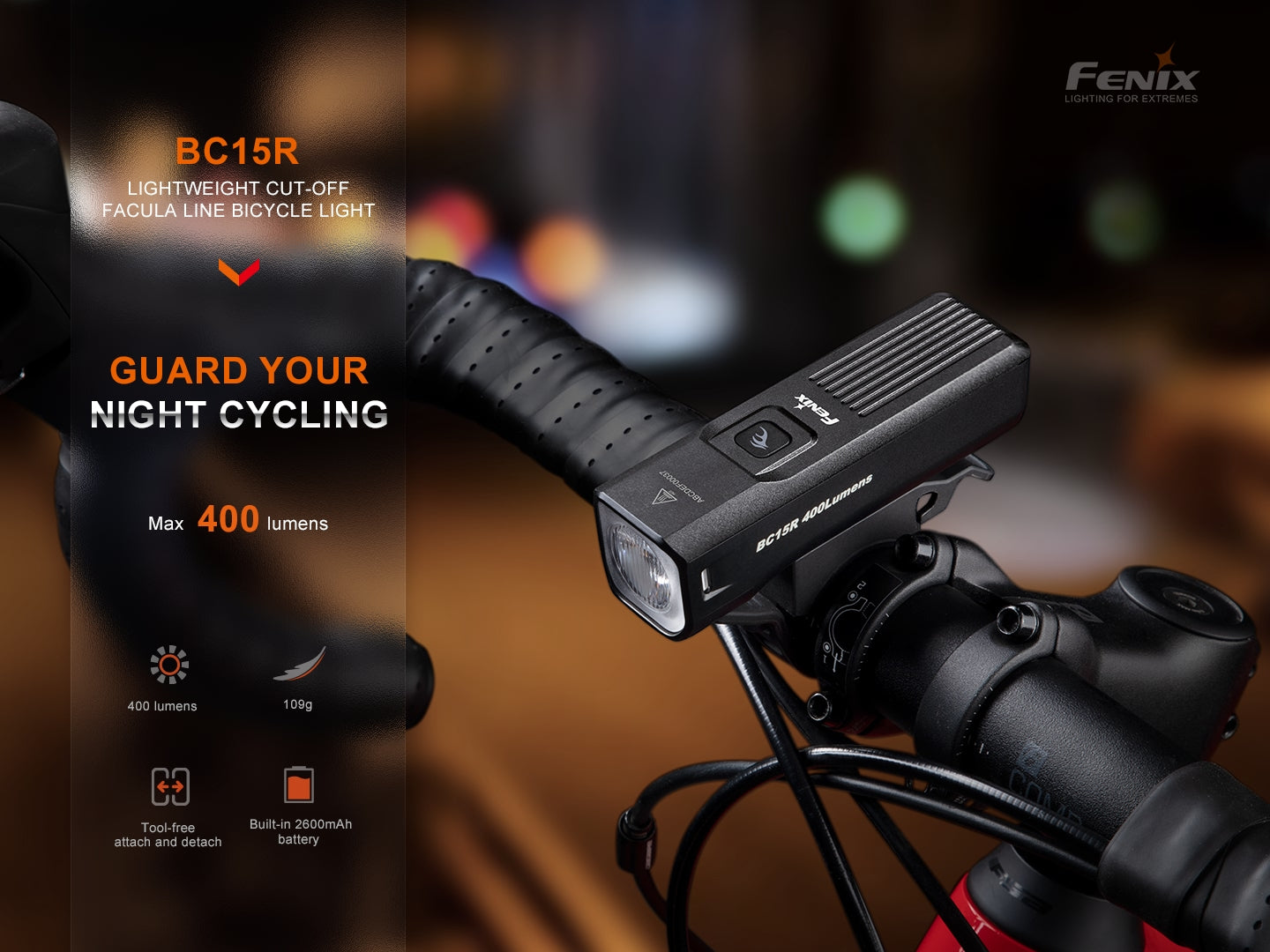Fenix BC15R - lampe de vélo - 400 lumens - Rechargeable USB-C - Revendeur Officiel Lampes FENIX depuis 2008 | Votre Boutique en ligne FENIX®