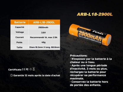 Batterie Fenix ARBL18-2900L - 2900mAh 3.6V batterie résistante au froid extrême -40°C Site Officiel FENIX® - Votre boutique en ligne Fenix®