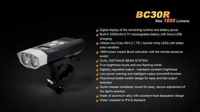 Fenix BC30R - 1600 Lumens - avec batterie interne et chargeur USB - écran OLED Site Officiel FENIX® - Votre boutique en ligne Fenix®
