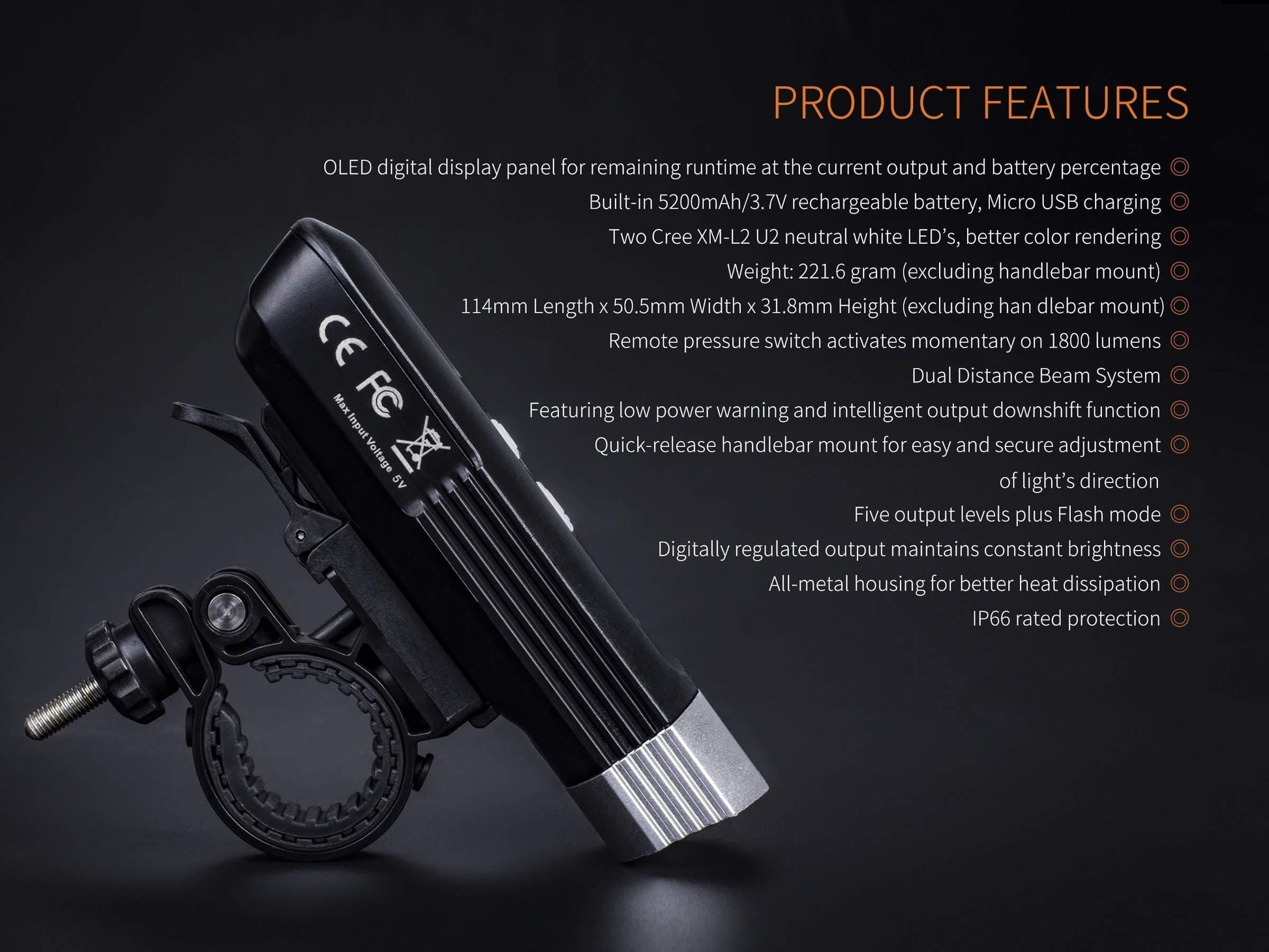 Fenix BC30R 2017 Edition - 1800 Lumens - avec batterie interne et chargeur USB - écran OLED Site Officiel FENIX® - Votre boutique en ligne Fenix®
