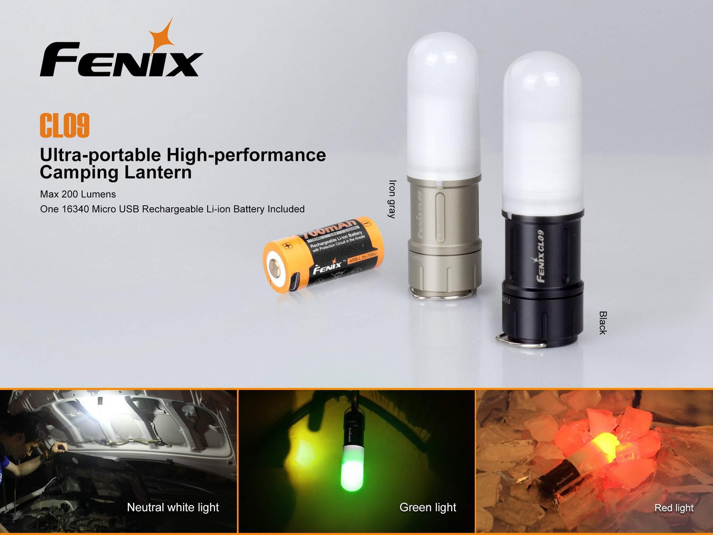 Fenix CL09 - Lampe LED pour camping - 200 lumens - modèle Gris Site Officiel FENIX® - Votre boutique en ligne Fenix®