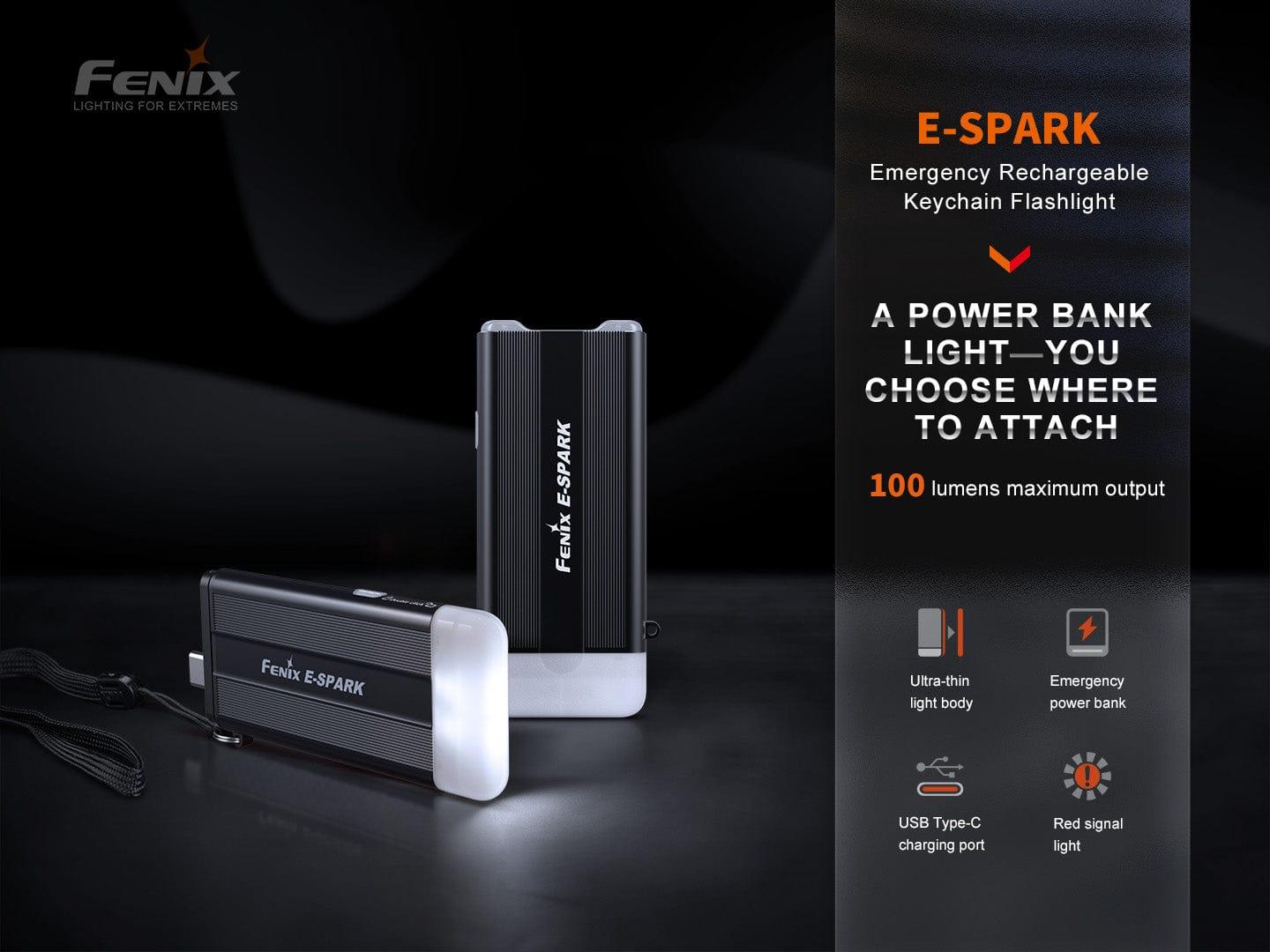 Fenix E-SPARK - Lampe rechargeable 100 Lumens - Batterie externe Revendeur Officiel Lampes FENIX depuis 2008 | Votre Boutique en ligne FENIX®