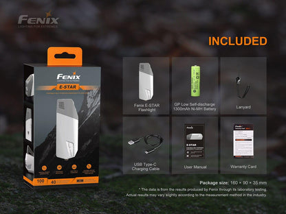 Fenix E-STAR - Lampe à main auto-alimentée d'urgence - 100 Lumens Revendeur Officiel Lampes FENIX depuis 2008 | Votre Boutique en ligne FENIX®
