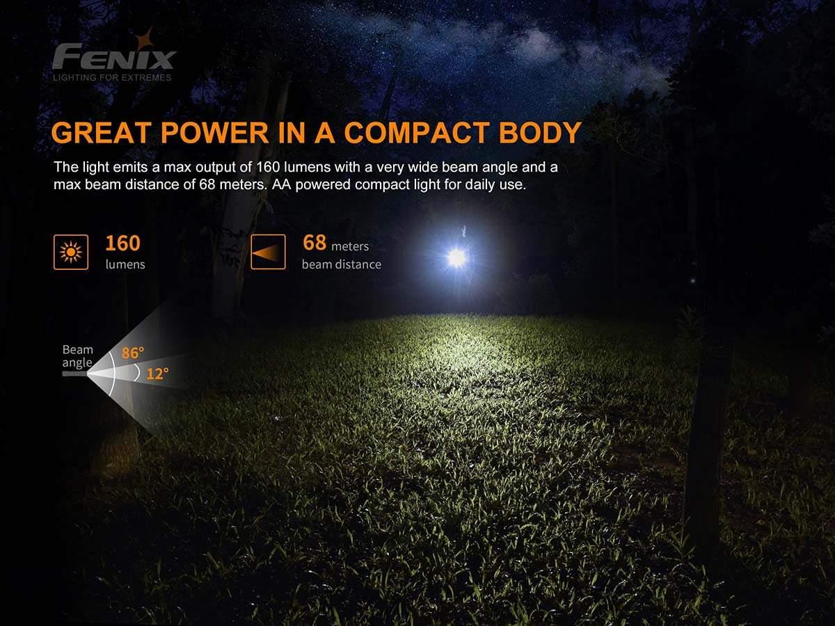 Fenix E12 V2.0 - 160 lumens - 68m de portée - pile AA incluse Site Officiel FENIX® - Votre boutique en ligne Fenix®