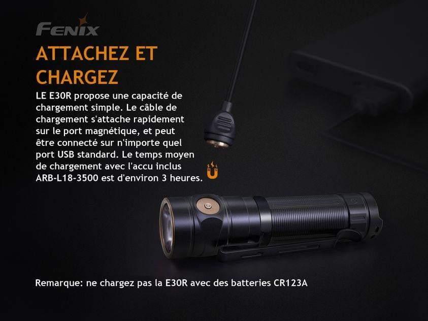 Fenix E30R - 1600 lumens - rechargeable avec batterie inclue 3500mAh Site Officiel FENIX® - Votre boutique en ligne Fenix®