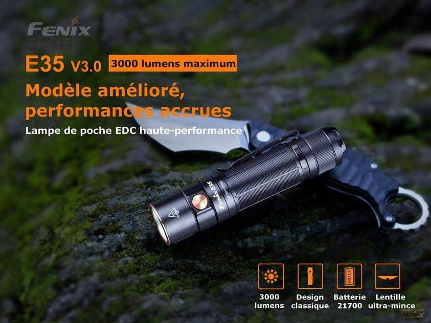 Fenix E35 V3.0 - 3000 Lumens - avec batterie USB-C - pack complet Votre boutique en ligne FENIX® Lampes Torches, Frontales, Vélo, Lanternes de Camping et Accessoires.