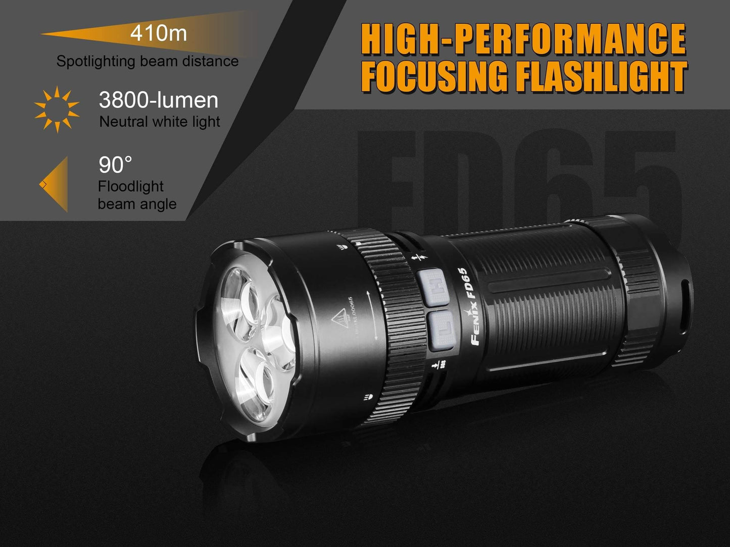 Fenix FD65 - 3800 Lumens - focale - 410 mètres Site Officiel FENIX® - Votre boutique en ligne Fenix®