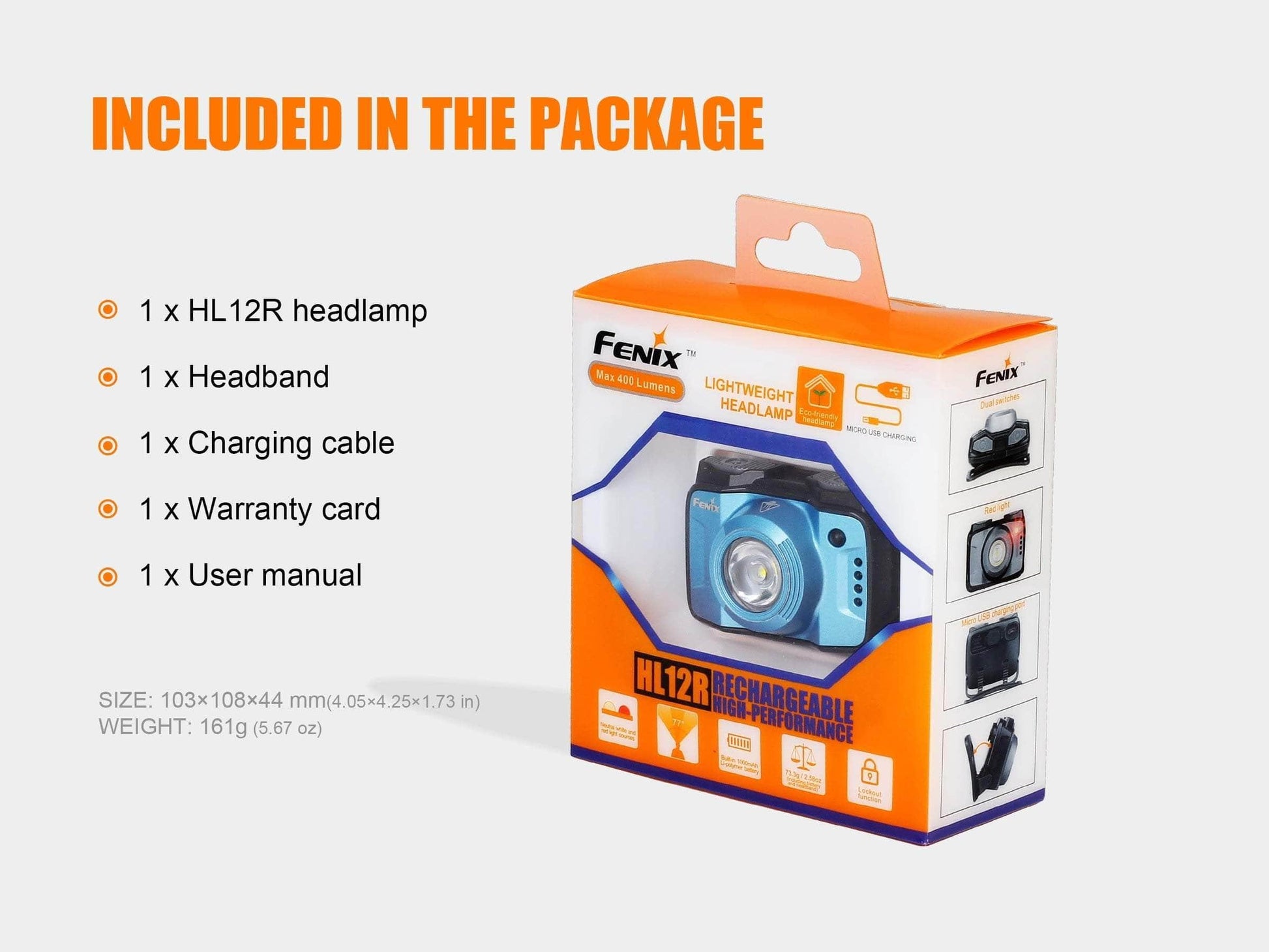 Fenix HL12R rechargeable - 400 lumens Site Officiel FENIX® - Votre boutique en ligne Fenix®
