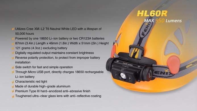 Fenix HL60R - 950 Lumens - lampe Frontale rechargeable USB avec pile Site Officiel FENIX® - Votre boutique en ligne Fenix®