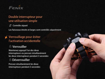 Fenix HM65R Frontale - double faisceau - 1400 lumens - rechargeable Site Officiel FENIX® - Votre boutique en ligne Fenix®