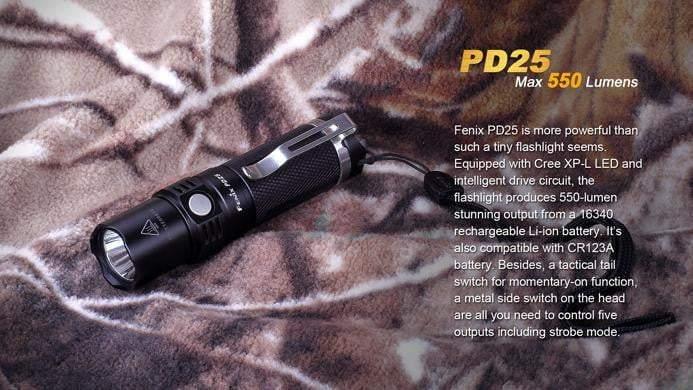 Fenix PD25 + pile CR123A - Lampe tactique - 550 lumens Site Officiel FENIX® - Votre boutique en ligne Fenix®