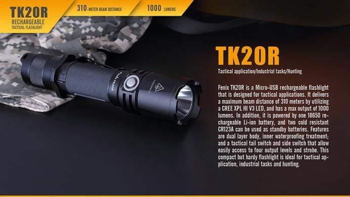 Fenix TK20R - Lampe torche rechargeable - 1000 Lumens + pile rechargeable incluse Site Officiel FENIX® - Votre boutique en ligne Fenix®