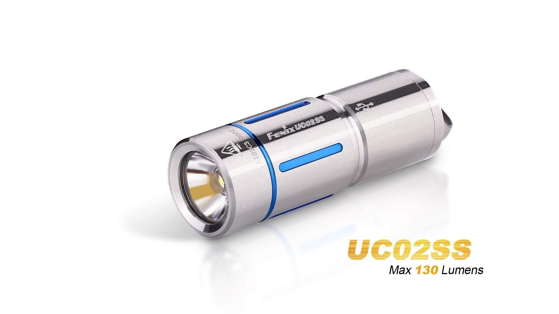 Fenix UC02 - mini lampe torche - 130 Lumens - rechargeable avec batterie -Bleu en Stainless steel Site Officiel FENIX® - Votre boutique en ligne Fenix®