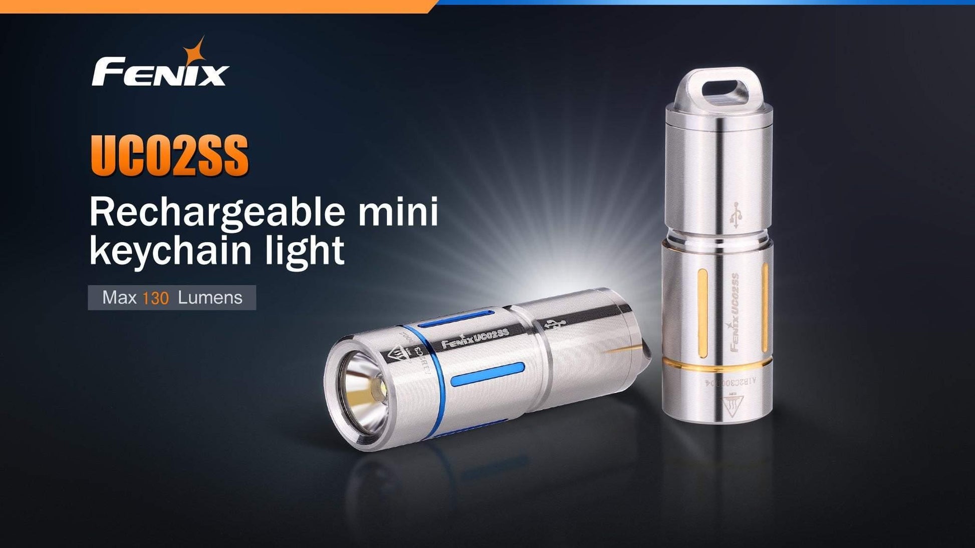 Fenix UC02 - mini lampe torche - 130 Lumens - rechargeable avec batterie -Bleu en Stainless steel Site Officiel FENIX® - Votre boutique en ligne Fenix®