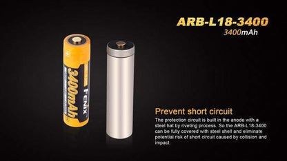 Pile rechargeable ARB-L2S (Nouveau nom Fenix pile ARB-L18) - modèle 18650, 3400 mAh pour toutes les lampes Fenix utilisant des 18650 Site Officiel FENIX® - Votre boutique en ligne Fenix®
